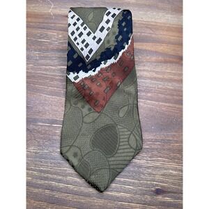 Pierre‎ Balmain Couture Silk Tie Green Brown Geometric Pattern Made in Italy